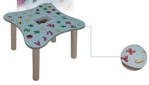 MARAMEO/L, Tavolo per bambini, gambe in legno di faggio, piano in laminato, per asili e scuole materne