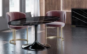 Young tavolo, Tavolo con piano ovale in marmo sahara noir