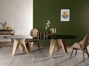 BIG GAYA, Tavolo con piano in vetro o gres porcellanato