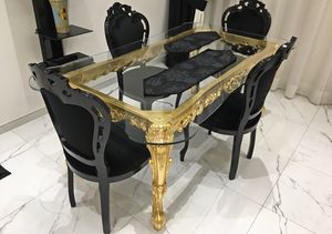 Royal, Tavolo barocco da pranzo, con piano in vetro
