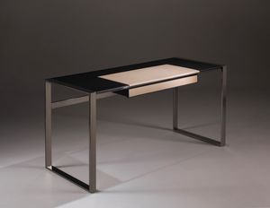Desk rovere pelle, Scrivania design, con piano in legno e pelle