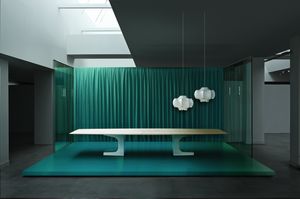 Niemeyer tavolo riunioni, Tavolo grande per sala riunioni, base in metallo, piano in legno
