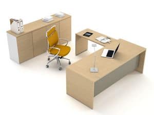 Loop In scrivania operativa 1, Scrivania per ufficio operativo, struttura e piano in legno