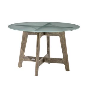 Bhumi 04K8, Tavolo da esterno in teak, con piano tondo in vetro