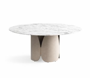 Frac 0574, Tavolo tondo con base rivestita in pelle o tessuto