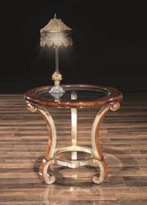 POISSY tavolo 8681T, Tavolo portalampada, con piano tondo in vetro, per salotto