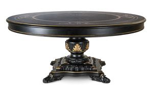Tavolo 25-1050, Elegante tavolo tondo in stile classico, con intarsio decorativo