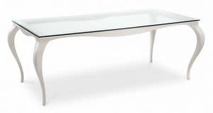 Raffaello 2 tavolo, Tavolo con gambe in alluminio, piano in vetro trasparente