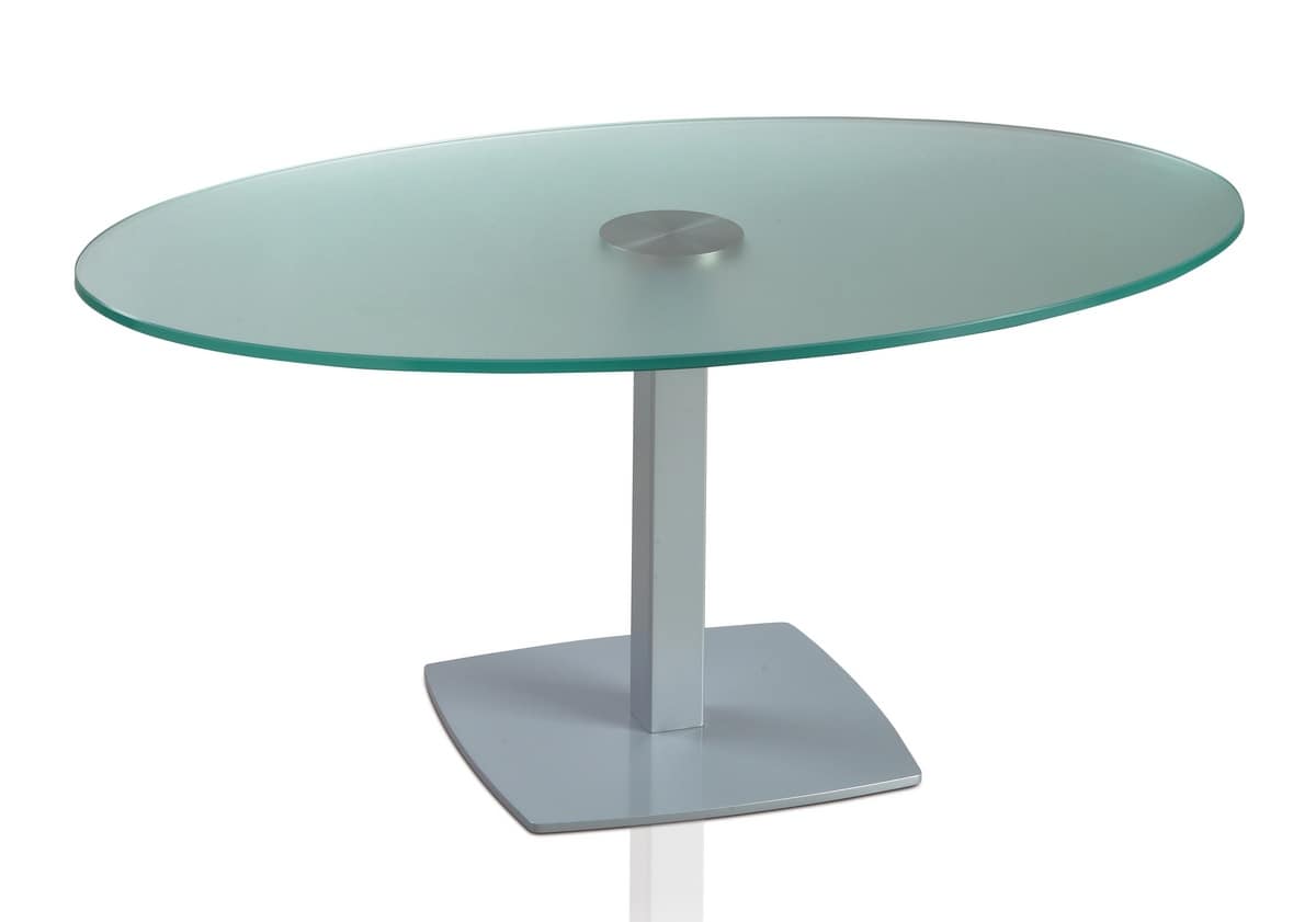 TOTEM 423 C, Tavolo ovale con base in metallo e piano in vetro