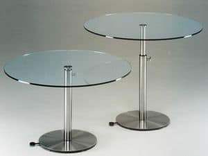Ascendo, Tavolino regolabile in altezza in acciao inox e vetro