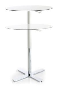 Incrocio H72:109 R, Tavolo rotondo da bar, con struttura in metallo cromato, top in laminato, tavolo con altezza variabile