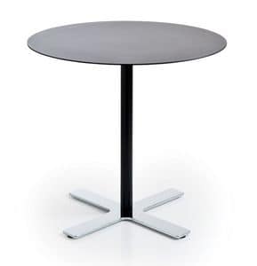 Incrocio H73 R, Tavolino rotondo con struttura in metallo e piano in laminato, per caffetterie
