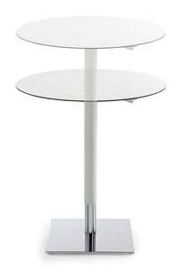 Inquadro H72:109 R, Tavolo rotondo da bar, con struttura in metallo cromato, top in laminato, tavolo con altezza variabile
