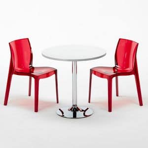 Set sedie e tavolo impilabile  SET2SGHOST, Tavolino rotondo con sedie trasparenti, per bar e hotel