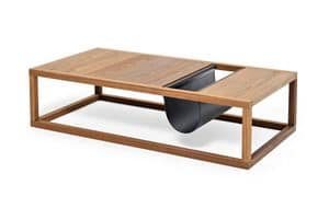 Dorsoduro tavolino, Tavolino in legno massiccio, con portariviste in cuoio