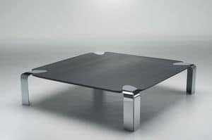 Flow low, Tavolino da centro sala, in metallo e cristallo