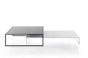Frame Evo, Tavolino con piano in vetro, struttura minimale in metallo