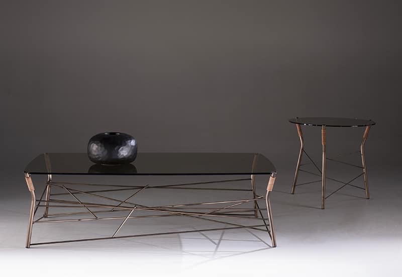 Set Di 2 Tavolini In Metallo Con Piano In Vetro Temperato - Design Quadrato 40,6 Cm, Impilabili, Per Esterno E Interno, Balcone E Giardino - Colore Bronzo - 3