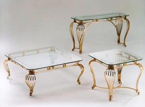 Sofia, Tavolino in ottone antichizzato con piano in vetro