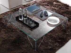 T16 sipario, Tavolino quadrato realizzato interamente in cristallo