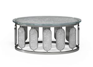 Crs Oval NK, Tavolino ovale con base metallo e piano vetro