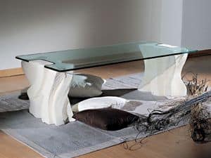 Contrasto Sagomato, Elegante tavolino per salotti, in pietra e cristallo