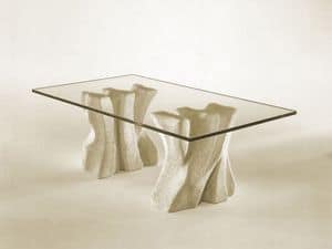 Contrasto, Tavolino in pietra per la casa con piano in cristallo
