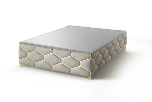 Diamond, Tavolino imbottito con piano in vetro