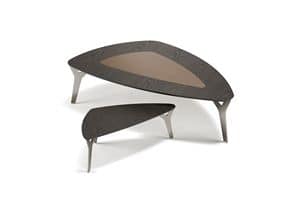 Dubai coffe table, Tavolino design in rovere, vetro e acciaio