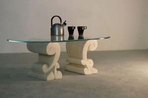 Eliseo, Tavolino con doppia base in pietra scolpita artigianalmente