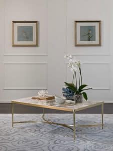 Ferrando, Tavolino per centro sala, in ottone, con piano in marmo