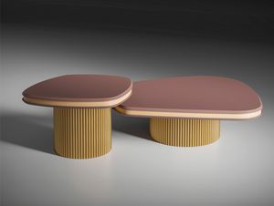 Micelio Art. EMC001 - EMC002, Tavolini con base cilindrica, piano rivestito in pelle