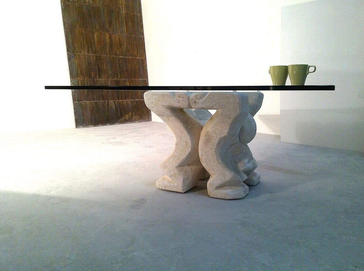 Omini tavolino, Tavolino per casa o ufficio, con colonna portante in pietra