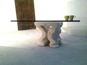 Omini tavolino, Tavolino per casa o ufficio, con colonna portante in pietra