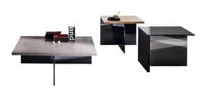 Regolo square coffee table, Tavolino quadrato con piano in vetro o in legno, multiuso