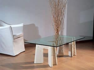 Riflesso, Tavolino con base in pietra per casa e ufficio