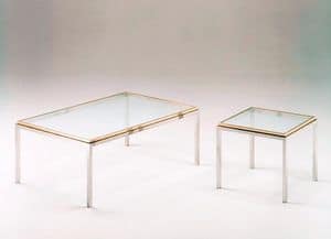 Romano, Tavolini squadrati in acciaio e ottone, piano in vetro