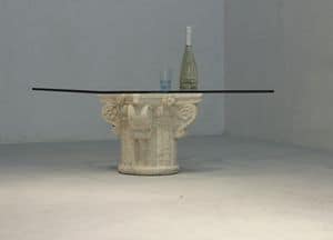 San Giorgio, Tavolino basso con piano in vetro, basamento in pietra