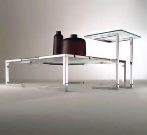 Tempura, Tavolino per salotto moderno, in acciaio cromato e vetro