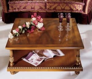 1052B, Tavolino quadrato da caff, impiallacciato in noce e frassino, in stile classico di lusso