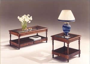 2980 TAVOLINI, Tavolini in legno con piano in vetro, stile classico
