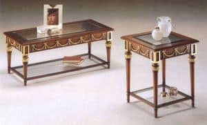 2575 TAVOLINO, Tavolino classico in legno, piano in cristallo