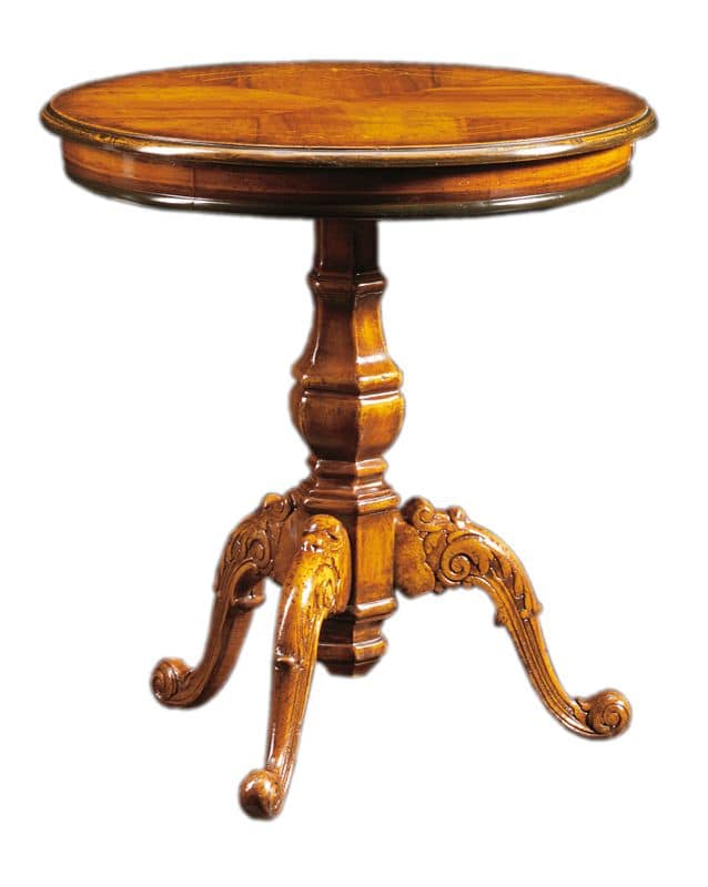 Filiberto FA.0115, Tavolino rotondo in legno lavorato a mano, stile barocco