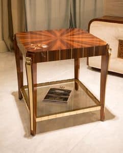 James Quadrato Palissandro, Tavolino quadrato, piano in vetro, per ambienti in stile classico di lusso