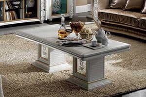 Mir tavolino da salotto, Tavolino in legno con finitura perla, made in Italy