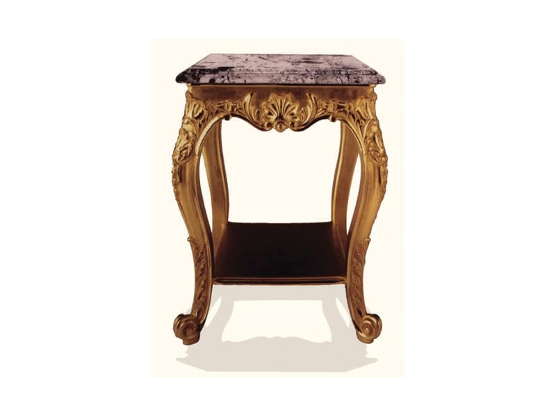Tavolino art. 306, Tavolino in legno con piano in marmo nero, stile Luigi XV