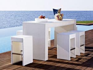 Cora bancone, Tavolo alto da bar, intecciato, per giardino e spiaggia