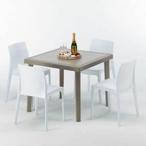 Set arredo giardino tavolo e sedie esterno  S7090SETJ4, Tavolino in polyrattan, robusto, made in Italy