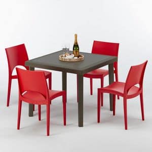 Tavolo e sedie cucina esterno impilabili  S7090SETMK4, Tavolino in polyrattan, per giardini ,terrazzi, hotel
