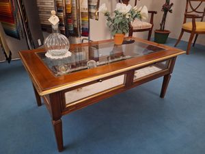 Art. 809, Tavolino bacheca stle classico, in vetro e legno noce